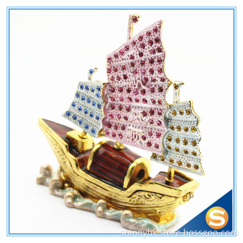 Handmade Metal & Crystal Trinket Box Sailing Shape Jewelry Box SCJ679